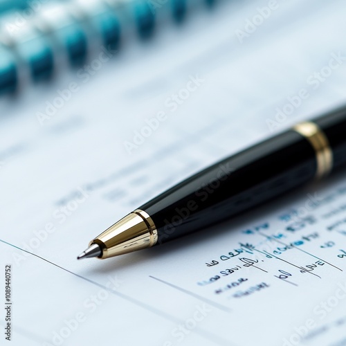 close-up of a pen resting on a notebook with notes