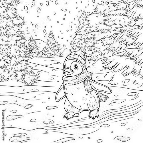 A cheerful penguin sliding ...
