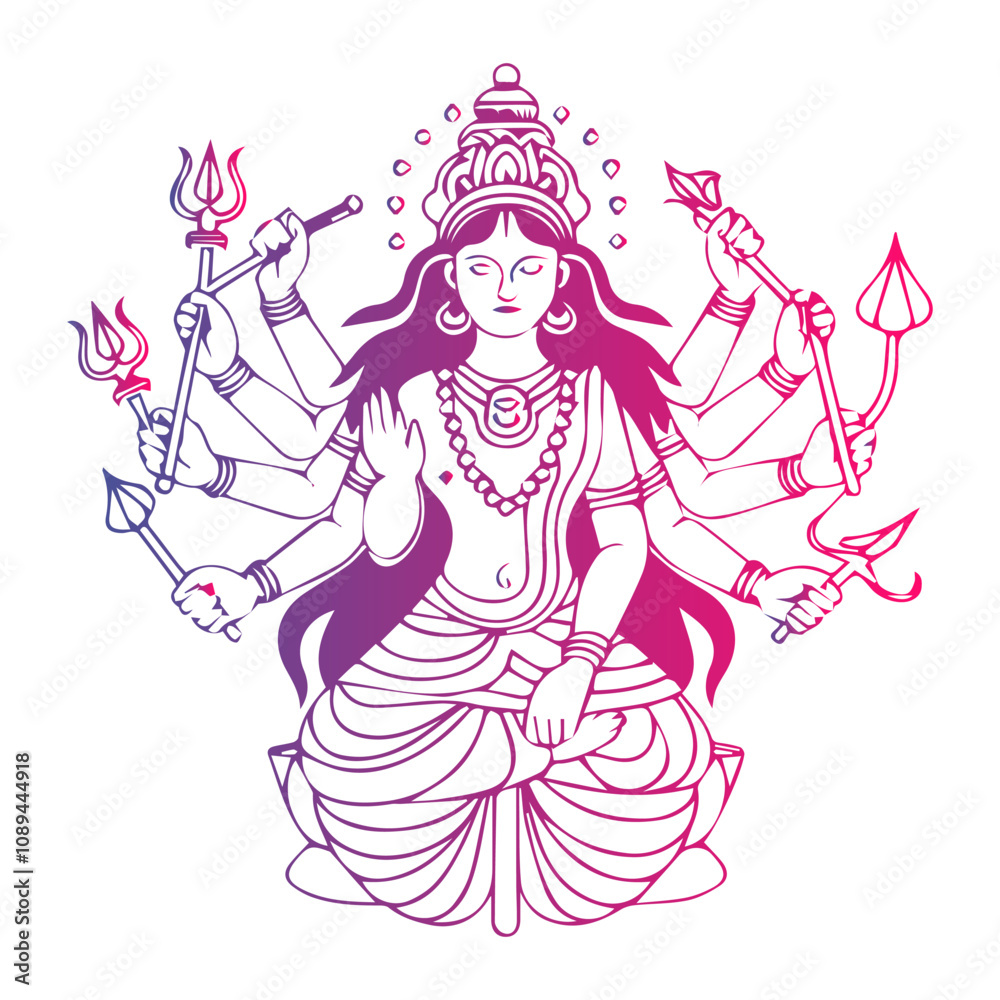 Goddess Durga minimal line art illustration Goddess Durga minimal line art illustration