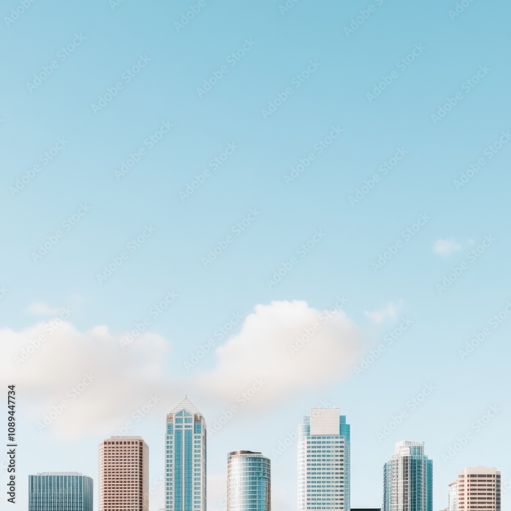 modern city skyline with clear blue sky and fluffy clouds modern city skyline with clear blue sky and fluffy clouds