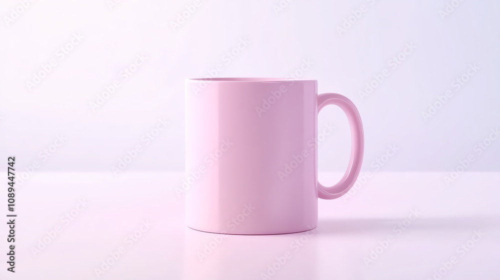 Pink ceramic mug on a light background. Pink ceramic mug on a light background.
