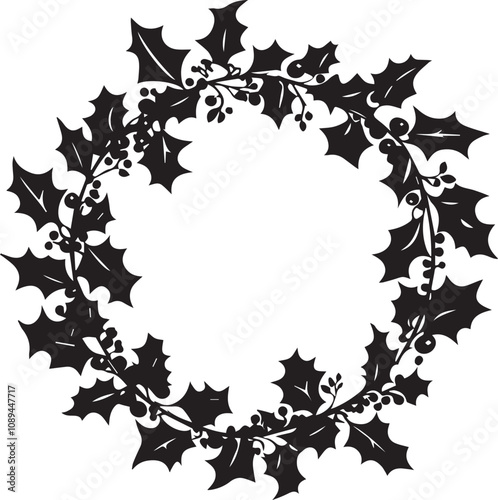 Silhouette of Christmas wreath with holl black vector on white background photo