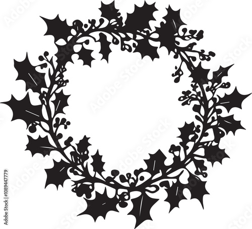 Silhouette of Christmas wreath with holl black vector on white background photo