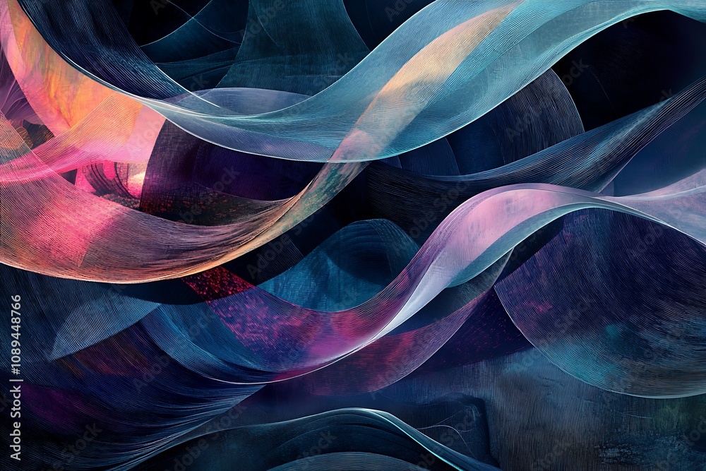 Obraz premium Abstract geometric waves layered with futuristic glowing patterns
