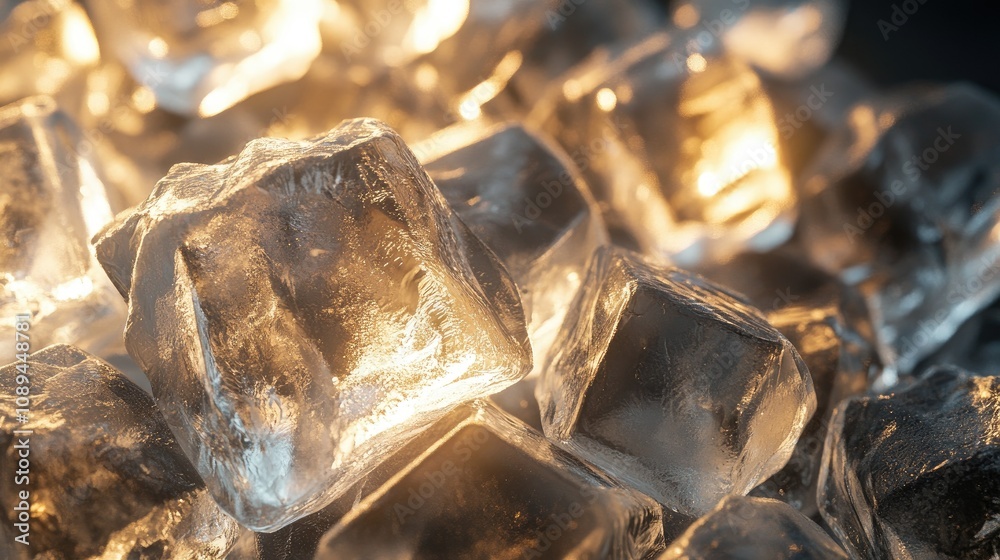 Pile of ice cubes with light shining through, showing clean, transparent edges that emphasize their refreshing coldness. Pile of ice cubes with light shining through, showing clean, transparent edges that emphasize their refreshing coldness.