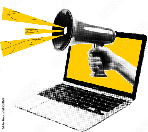 Laptop with Loudspeaker Collage
