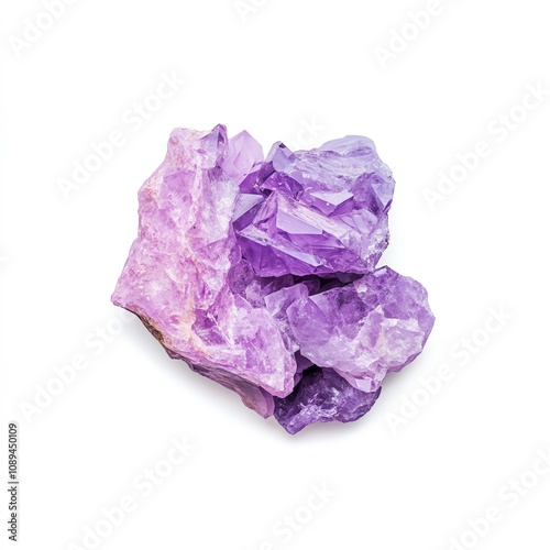 Vibrant purple mineral rock on a white background.