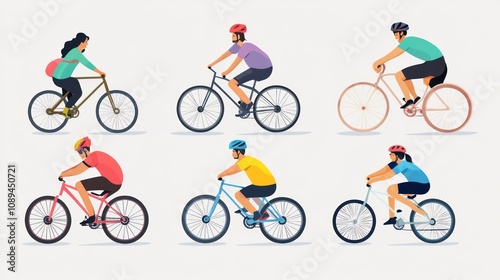 Cycling Illustration: Diverse People Enjoying Outdoor Biking photo