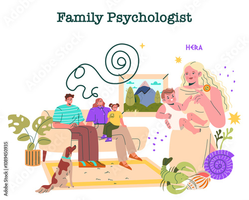 Hera First Family Psychologist. Flat Vector Illustration