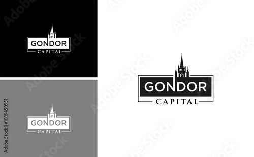 Gondor kingdom logo historic capital  heritage vector template in middle earth minas tirith concept