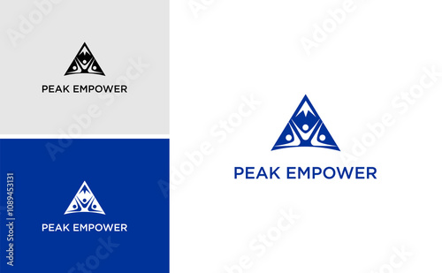 human empower logo, teamwork development design, diversity concept with peak leadership vector template 