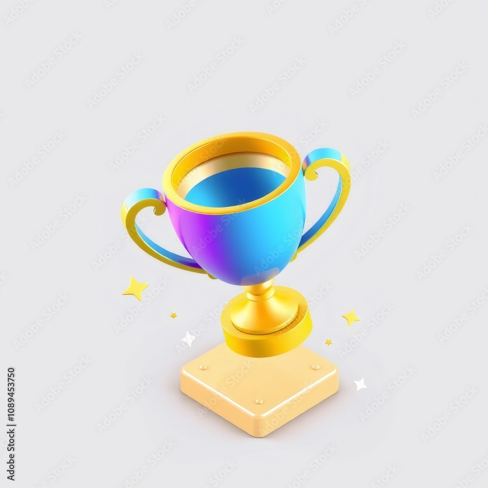 3D Render of a Gold Trophy on a Yellow Base with Golden Stars. 3D Render of a Gold Trophy on a Yellow Base with Golden Stars.