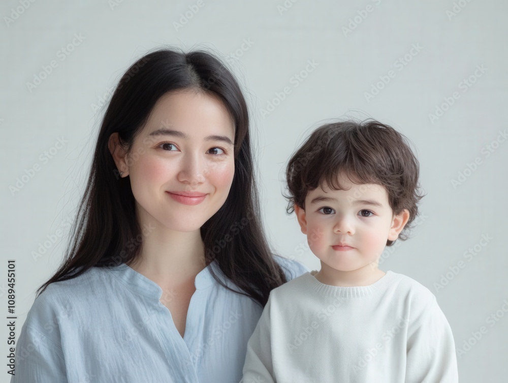 portrait of a woman and child smiling together portrait of a woman and child smiling together