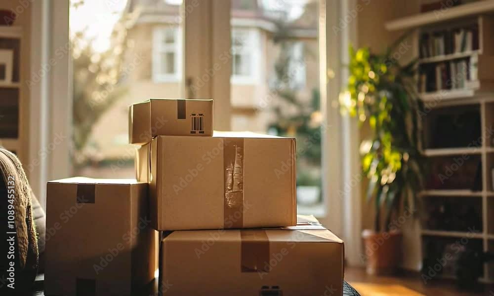 Several online shopping boxes inside a house Several online shopping boxes inside a house