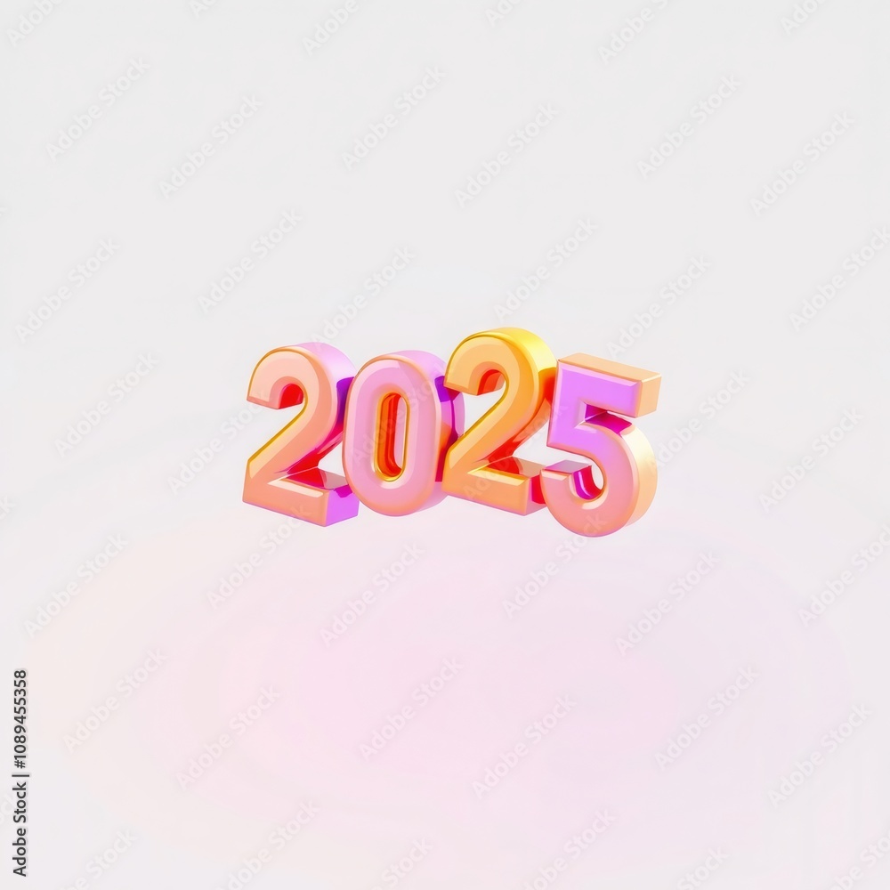 3D rendering of the number 2025 in gold and pink. 3D rendering of the number 2025 in gold and pink.