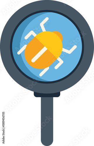 Magnifying glass inspecting a software bug, concept for debugging or troubleshooting