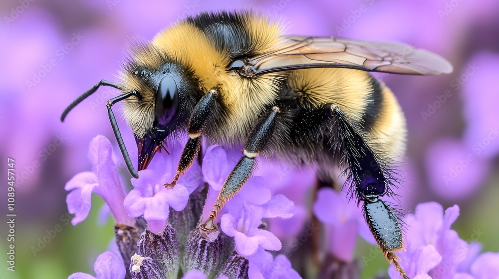 macro shot of bee on lavender flowers, showcasing intricate details macro shot of bee on lavender flowers, showcasing intricate details