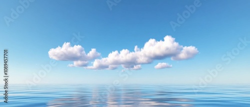 Fototapeta Naklejka Na Ścianę i Meble -  calm ocean with fluffy clouds under a clear blue sky