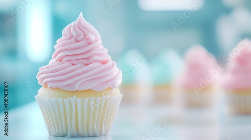 Delicious pink frosted cupcake with a soft, fluffy texture, perfect for celebrations and sweet treats. photo