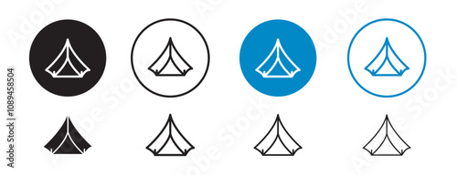 Set of 8 "tent" icons, 1 unexpanded, 1 silhouette - Tent icon for party camping travelling travel