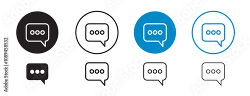 Set of 8 "text" icons, 1 unexpanded, 1 silhouette - Text icon for writing related things documents, messaging conversation