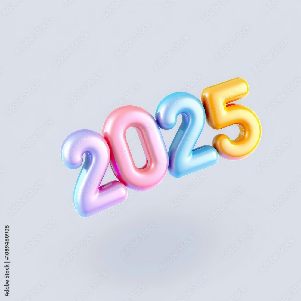 3D glossy colorful numbers 2025 against white background. 3D glossy colorful numbers 2025 against white background.