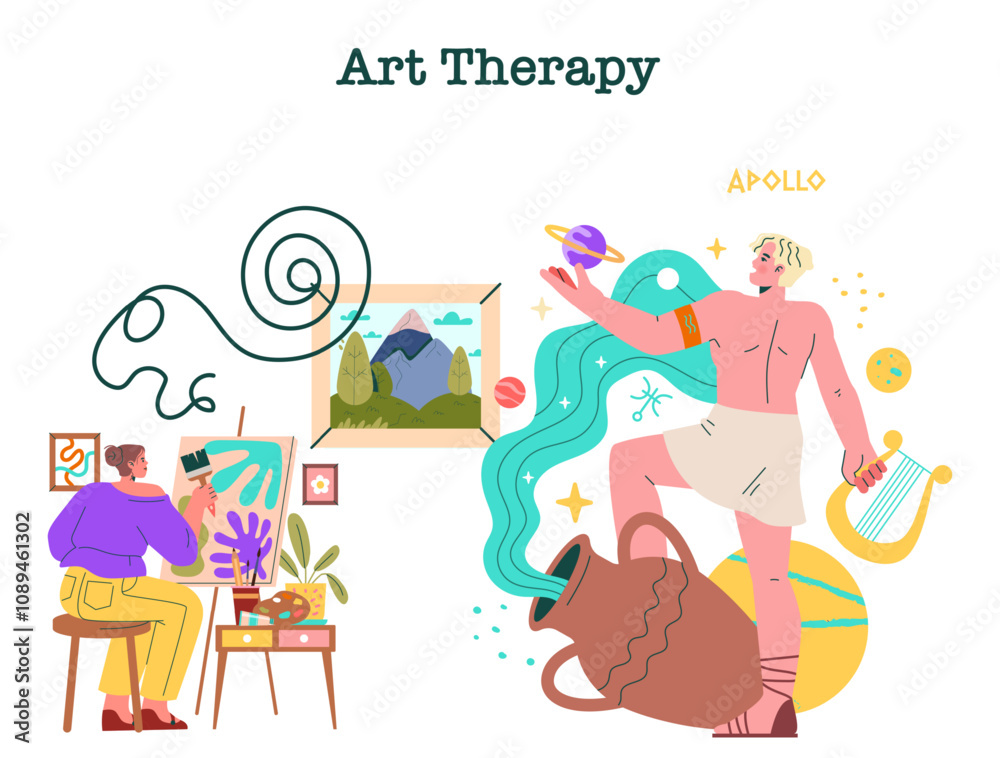 Apollo First Art Therapist. Flat Vector Illustration Apollo First Art Therapist. Flat Vector Illustration