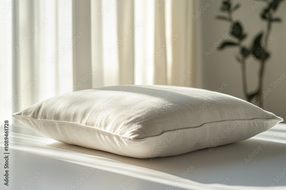 Obraz premium Pillow on bed with sunlight and soft shadows