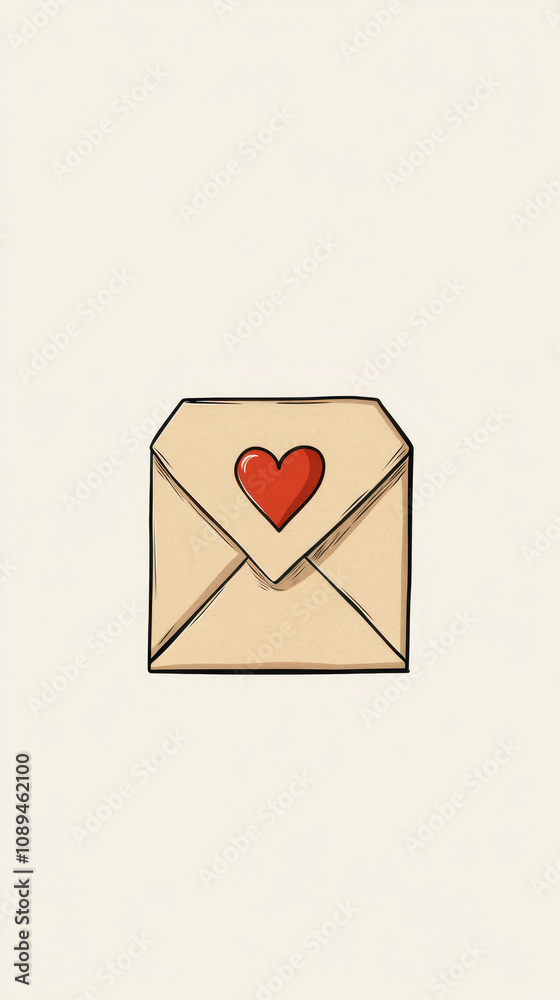 Simple Envelope With a Heart Symbol Resting on a White Backdrop, Conveying a Message of Love Simple Envelope With a Heart Symbol Resting on a White Backdrop, Conveying a Message of Love