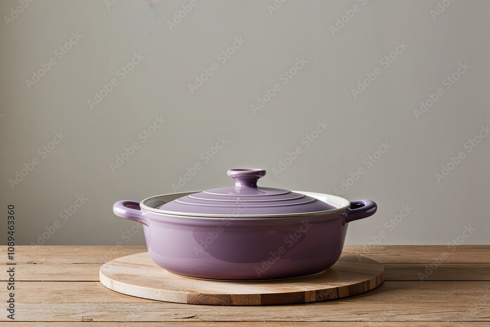 Vibrant Lavender Stoneware Baking Dish with Convenient Handles on Pristine Background Vibrant Lavender Stoneware Baking Dish with Convenient Handles on Pristine Background