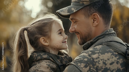 Proud Soldier and Daughter's Loving Moment