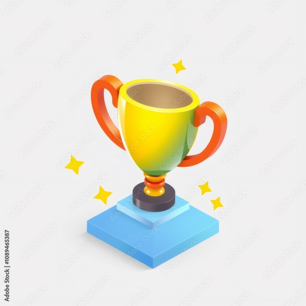3D Render of a Yellow Trophy on a Blue Platform with Stars. 3D Render of a Yellow Trophy on a Blue Platform with Stars.