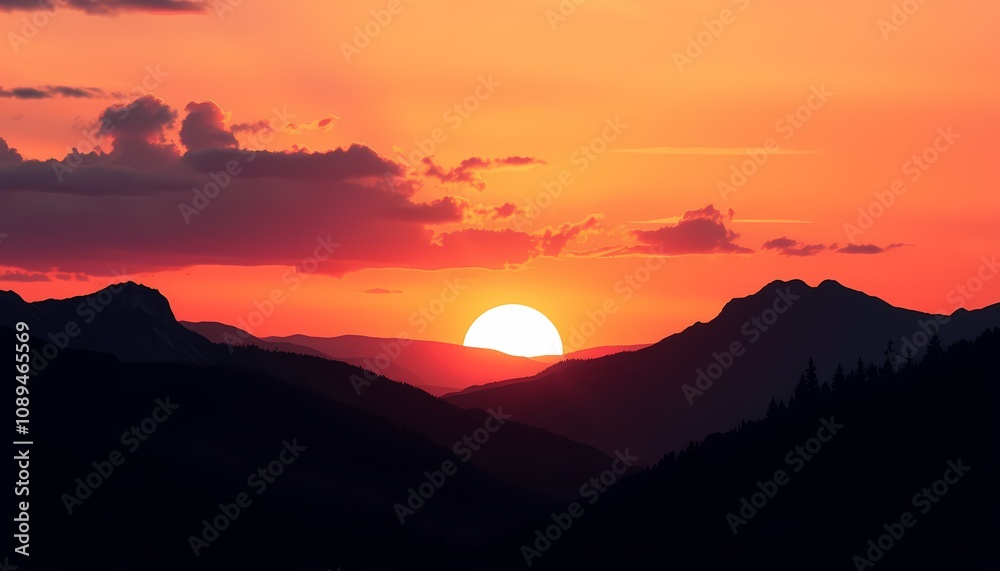 Fiery Sunset Over Mountains Fiery Sunset Over Mountains