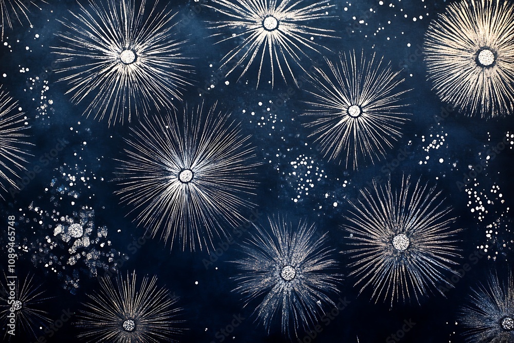 Naklejka premium Subtle starburst patterns in silver on a navy-blue canvas