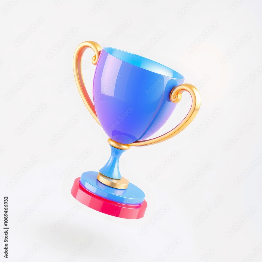 Blue and gold trophy cup with red and blue base.