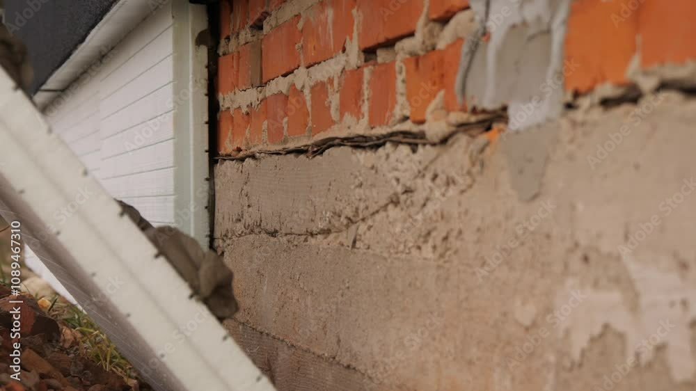 worker insulating the foundation of a house with polystyrene worker insulating the foundation of a house with polystyrene