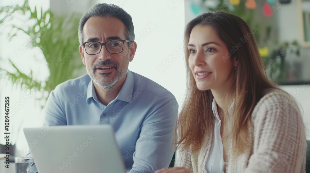 Diverse team collaboration in a bright office setting with copy space