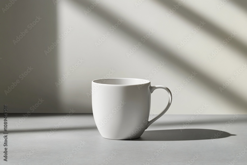 Blank Mug Mockup on Blurred Grey Background Blank Mug Mockup on Blurred Grey Background