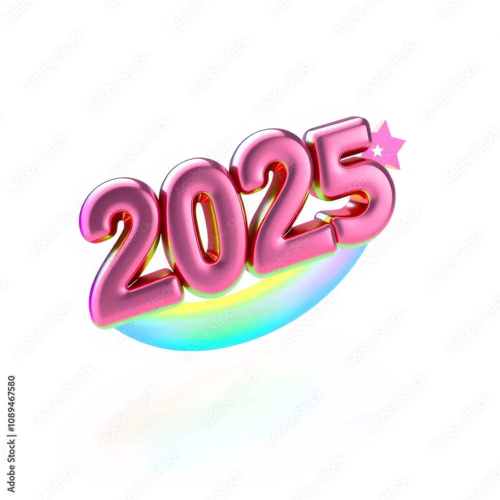 Pink 3D 2025 with rainbow arc and star. Pink 3D 2025 with rainbow arc and star.