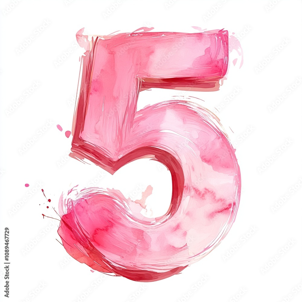 A vibrant, artistic depiction of the number five in pink watercolor style, blending creativity with a playful aesthetic. A vibrant, artistic depiction of the number five in pink watercolor style, blending creativity with a playful aesthetic.