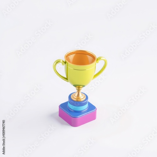 Golden trophy on a colorful base isolated on a white background.