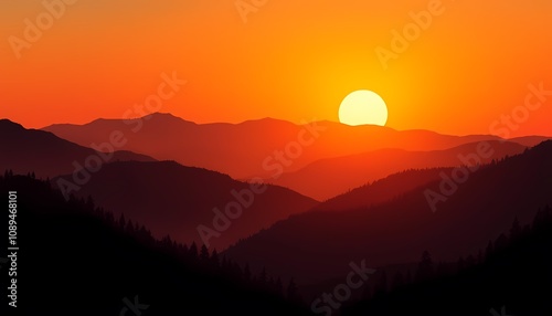 Fiery Sunset over Mountain Ranges