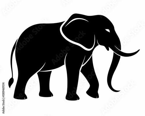 Elephant silhouette vector black animal illustration on a white background