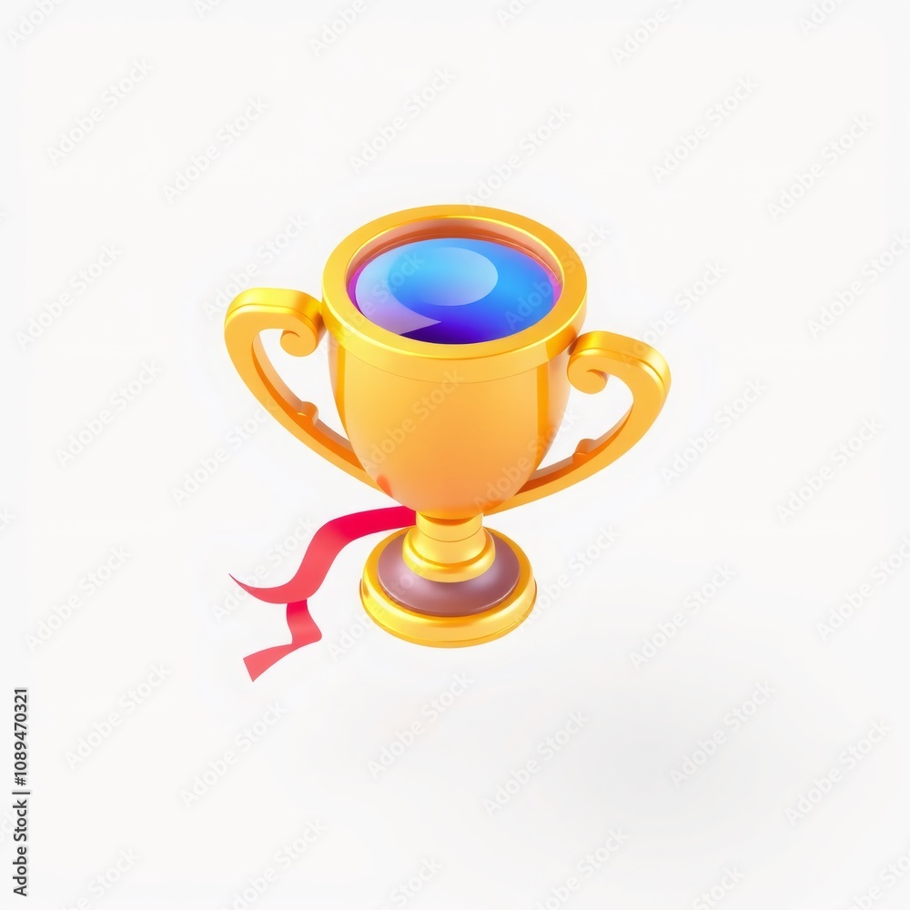 A golden trophy with red ribbon isolated on white background. A golden trophy with red ribbon isolated on white background.