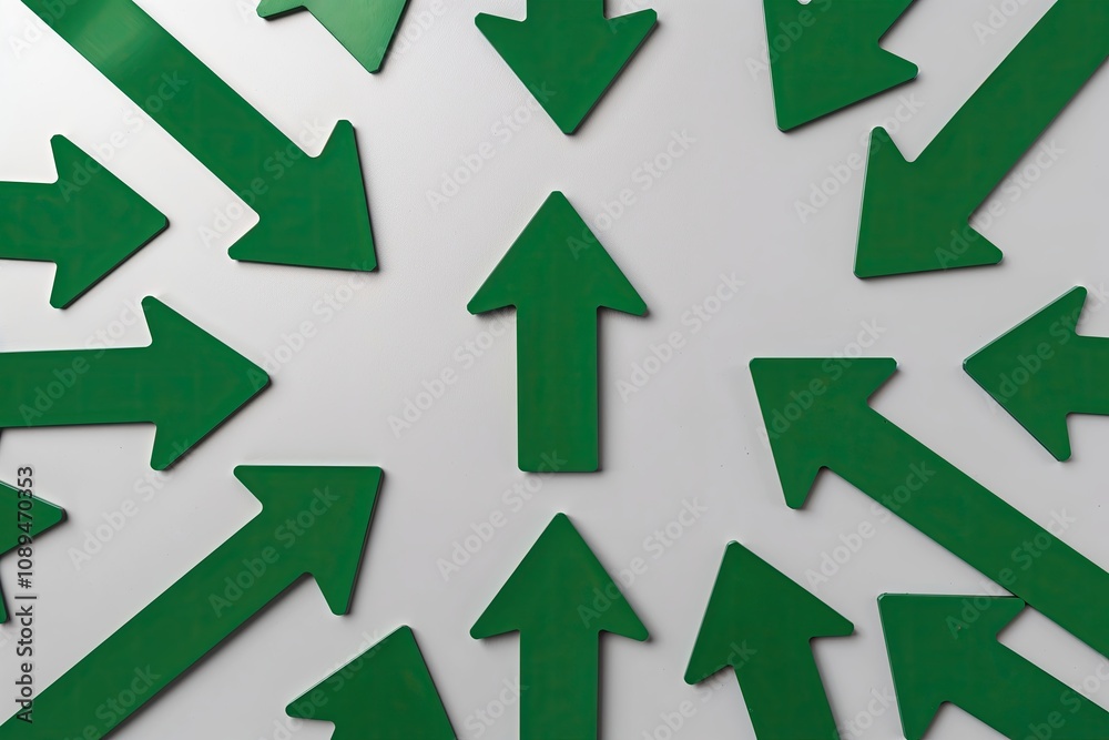 Green Arrows Cluster Representing Growth and Success on Light Grey Background Green Arrows Cluster Representing Growth and Success on Light Grey Background