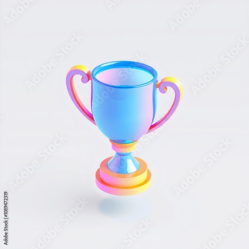 Colorful 3D rendered trophy on a white background.