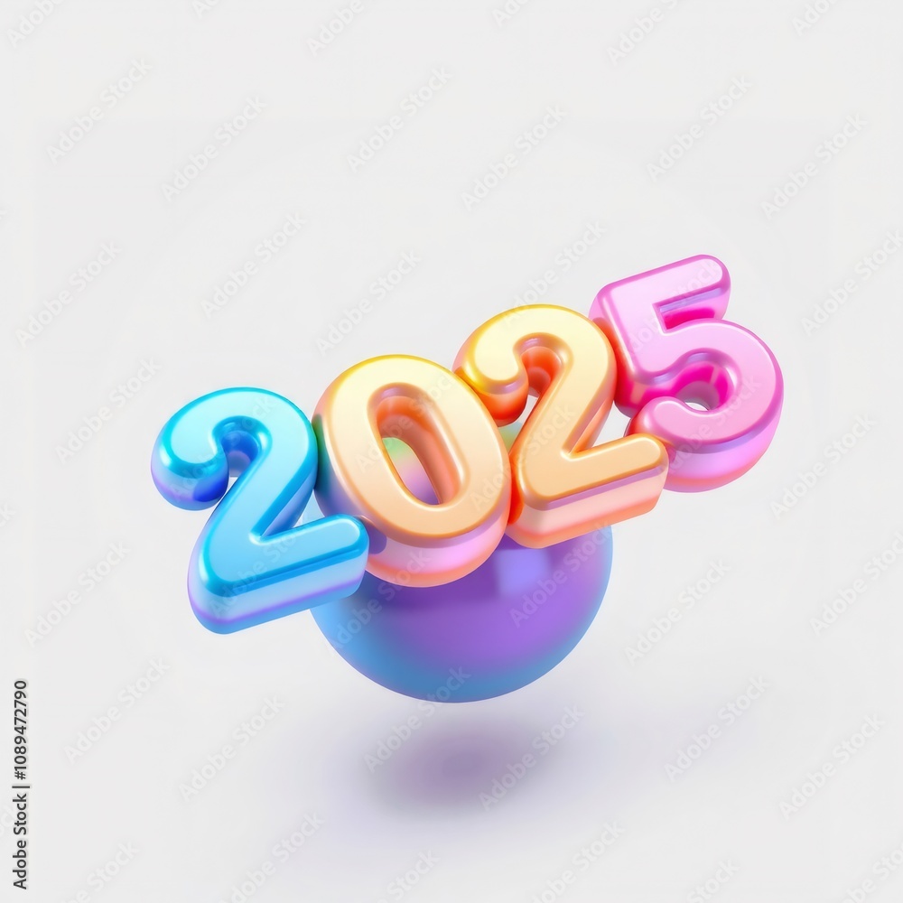 Colorful 3D 2025 Number on Purple Sphere. Colorful 3D 2025 Number on Purple Sphere.