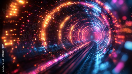 Digital Data Highway: Futuristic Telecom & Internet Communication Tunnel