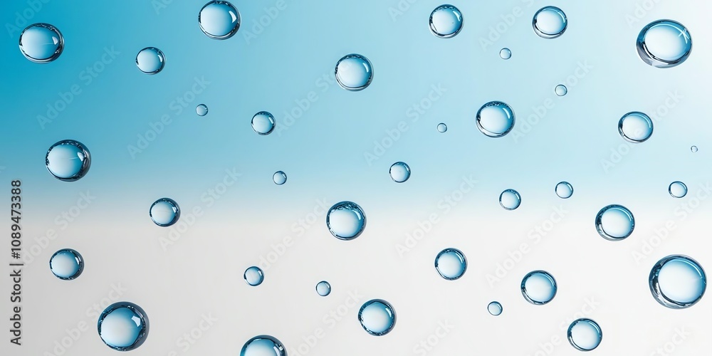A background with transparent water droplets scattered on a gradient from light blue to white, creating a cool, refreshing effect. 6