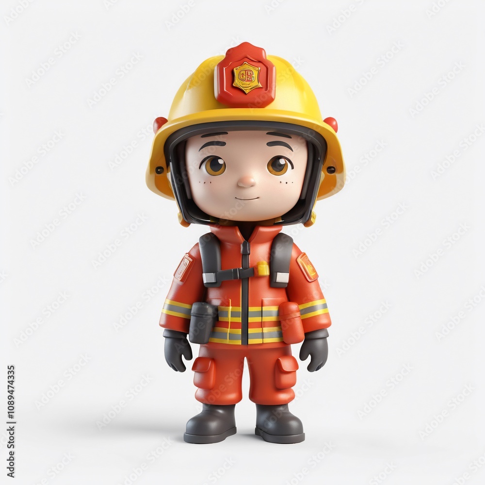 Cute Cartoon Firefighter Child 3D Render Safety Emergency Cute Cartoon Firefighter Child 3D Render Safety Emergency